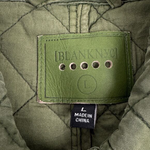 Blank NYC Happy Camper Long Quilted Jacket Women's Green Shacket Large - Picture 12 of 16